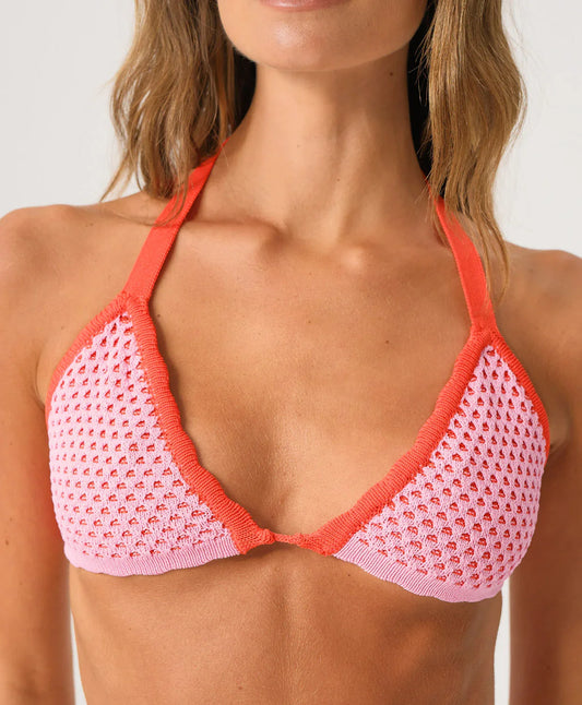 PQ Swim Wren crochet triangle top in Rose, size L
