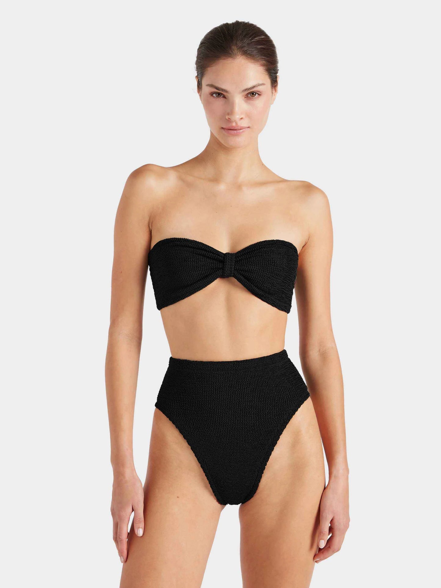 Hunza G Ruby Bandeau Bikini Black in black — front view | Belle Mar Swim