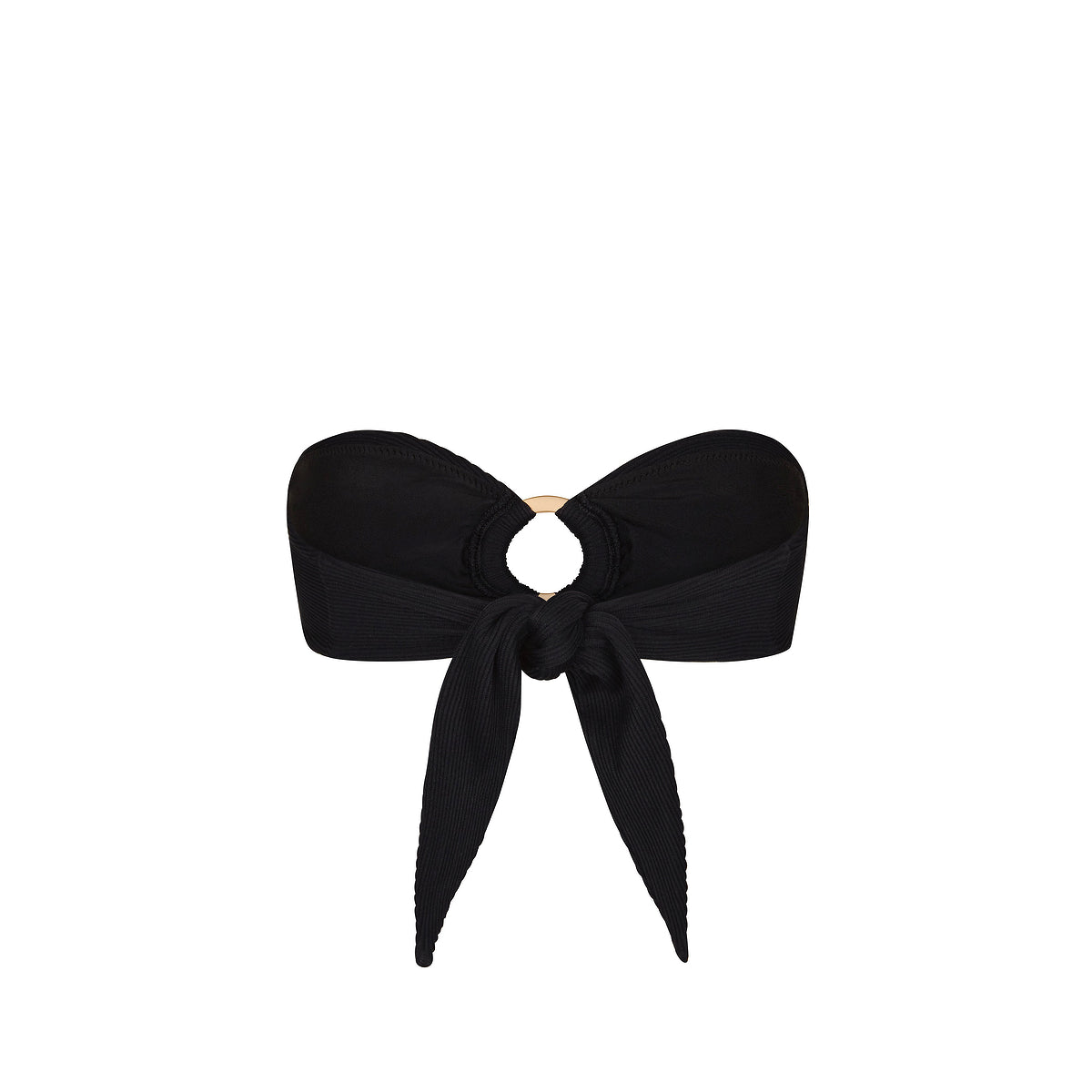 Strapless Bandeau Bikini Top - Pitch Black ribbed - back