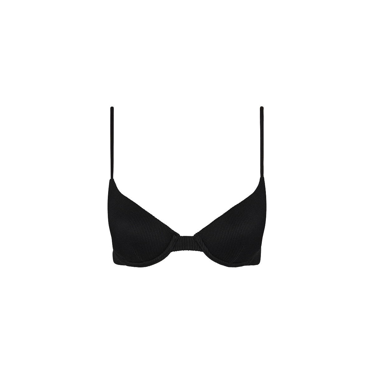 Push Up Slim Underwire Bikini Top - Pitch Black ribbed - front