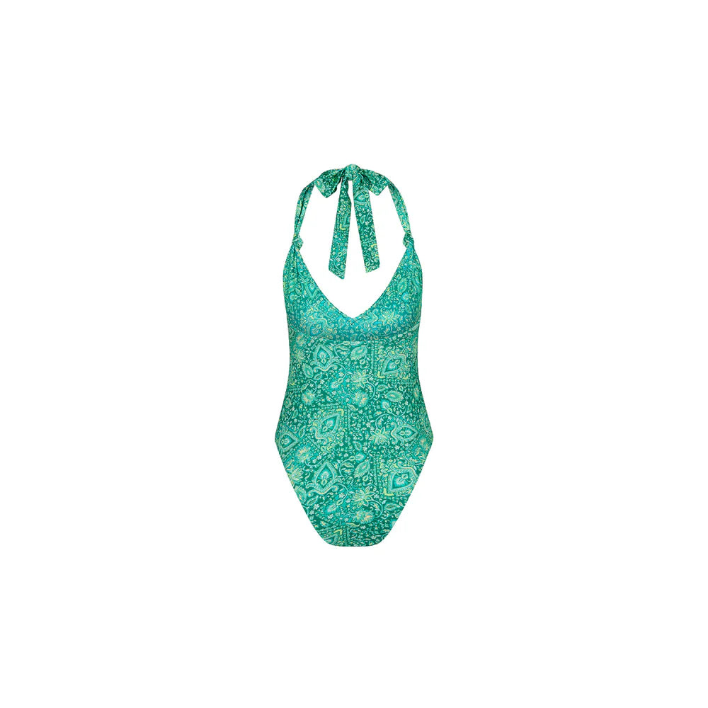 Soft Knot Halter One Piece Emerald Aura