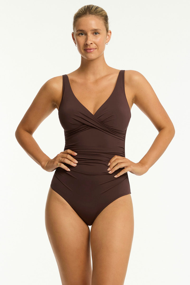 Essentials Cross Front Multifit One Piece Cocoa