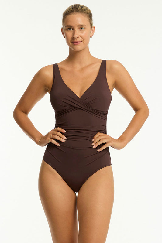 Essentials Cross Front Multifit One Piece Cocoa