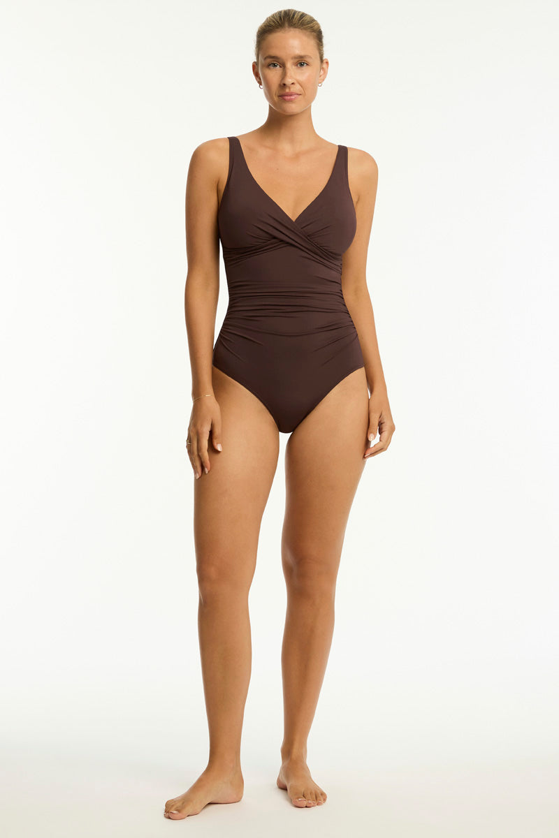 Essentials Cross Front Multifit One Piece - Cocoa