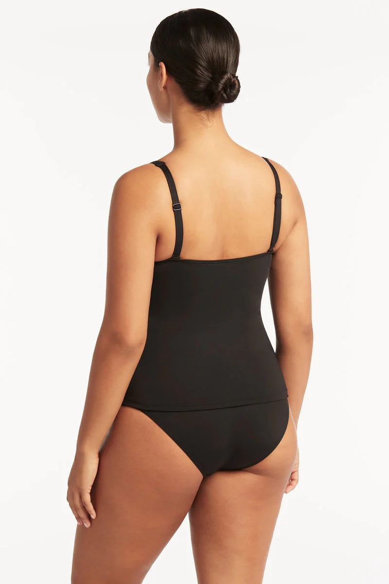 Sea Level Essentials Cross Front Tankini in Black