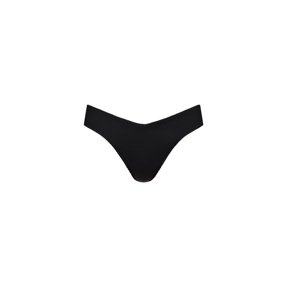 Cheeky V Bikini Bottom - Pitch Black ribbed - front