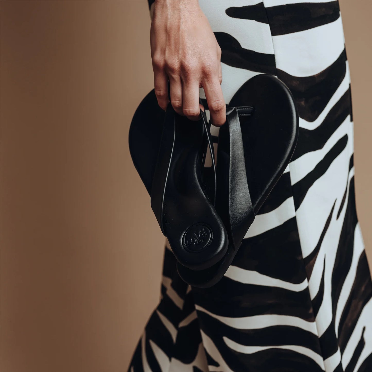 Bowie Sandal Ebene in black — styled view | Belle Mar Swim