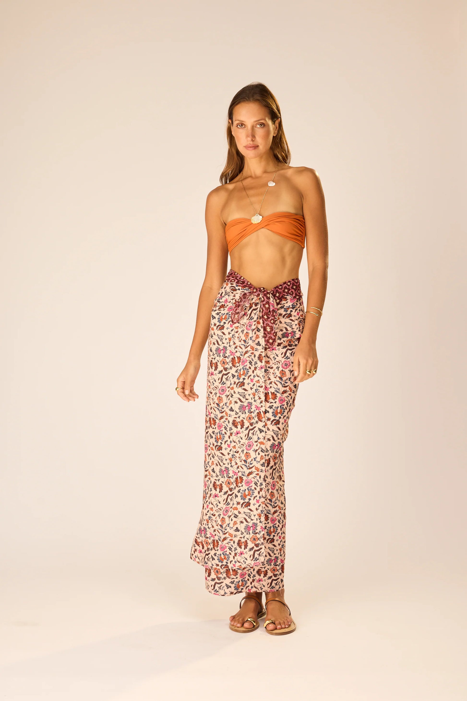 Pareo Wildflower Spice in neutral — close-up | Belle Mar Swim
