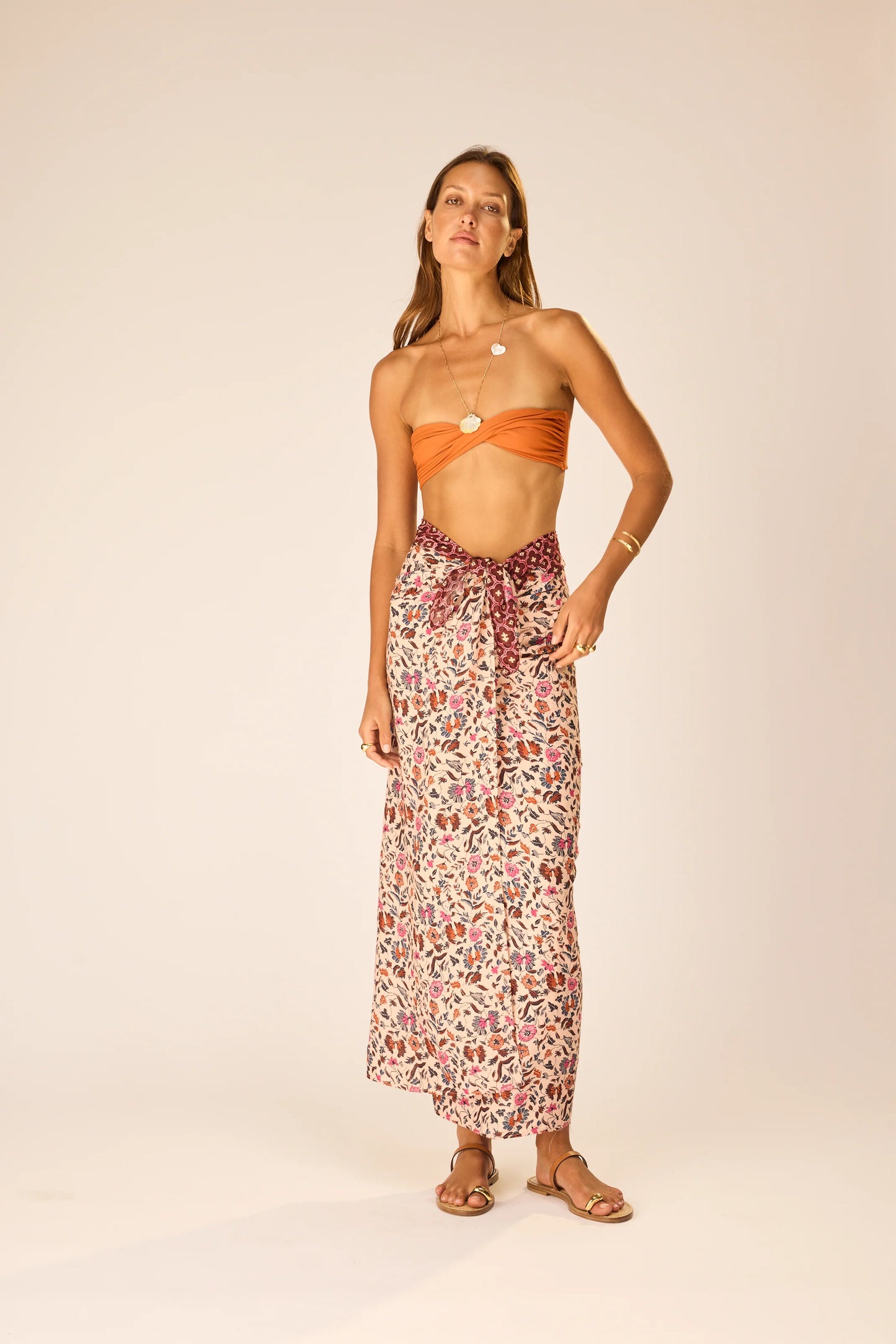 Pareo Wildflower Spice in neutral — detail view | Belle Mar Swim