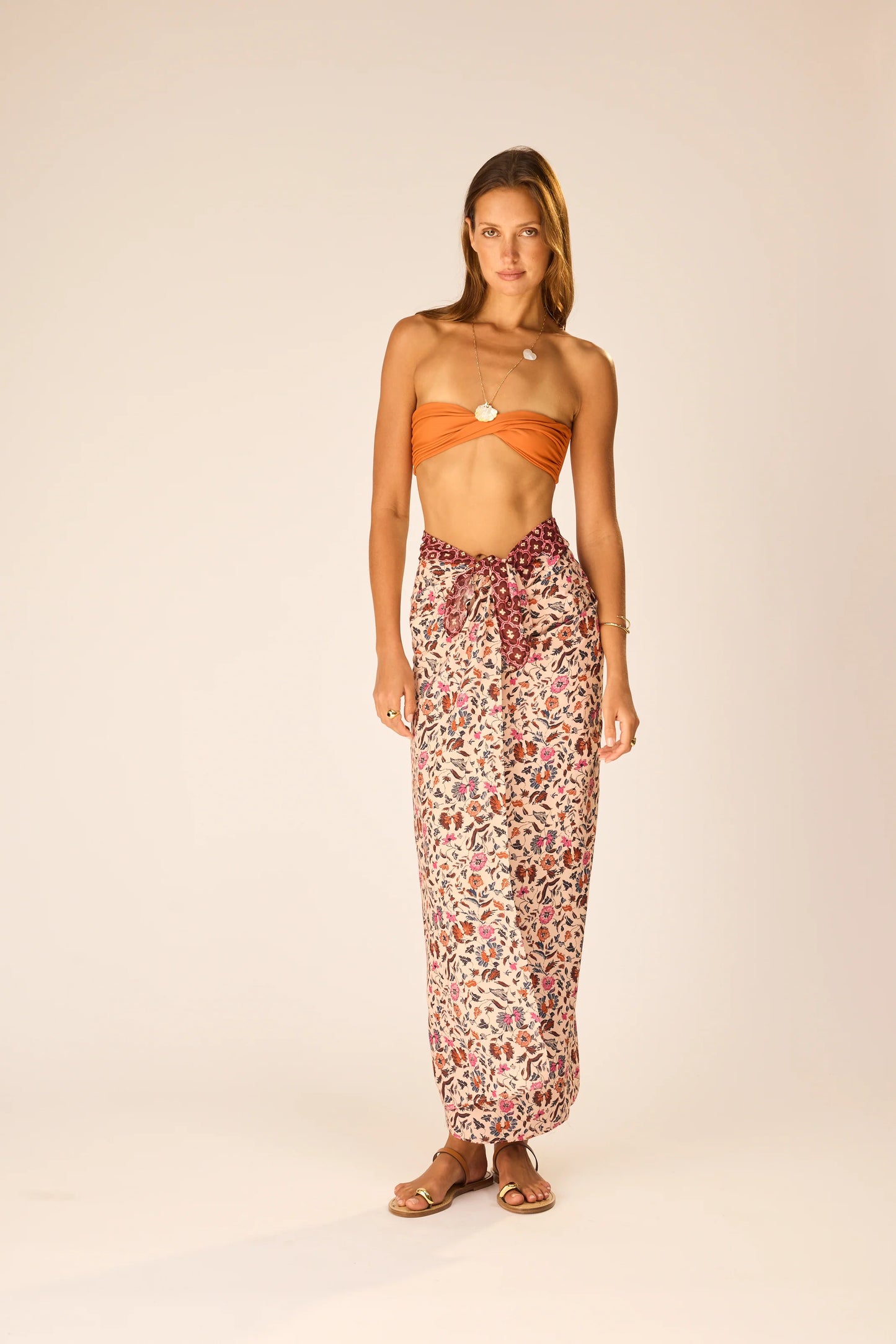 Natalie Martin Pareo Wildflower Spice in neutral — front view | Belle Mar Swim