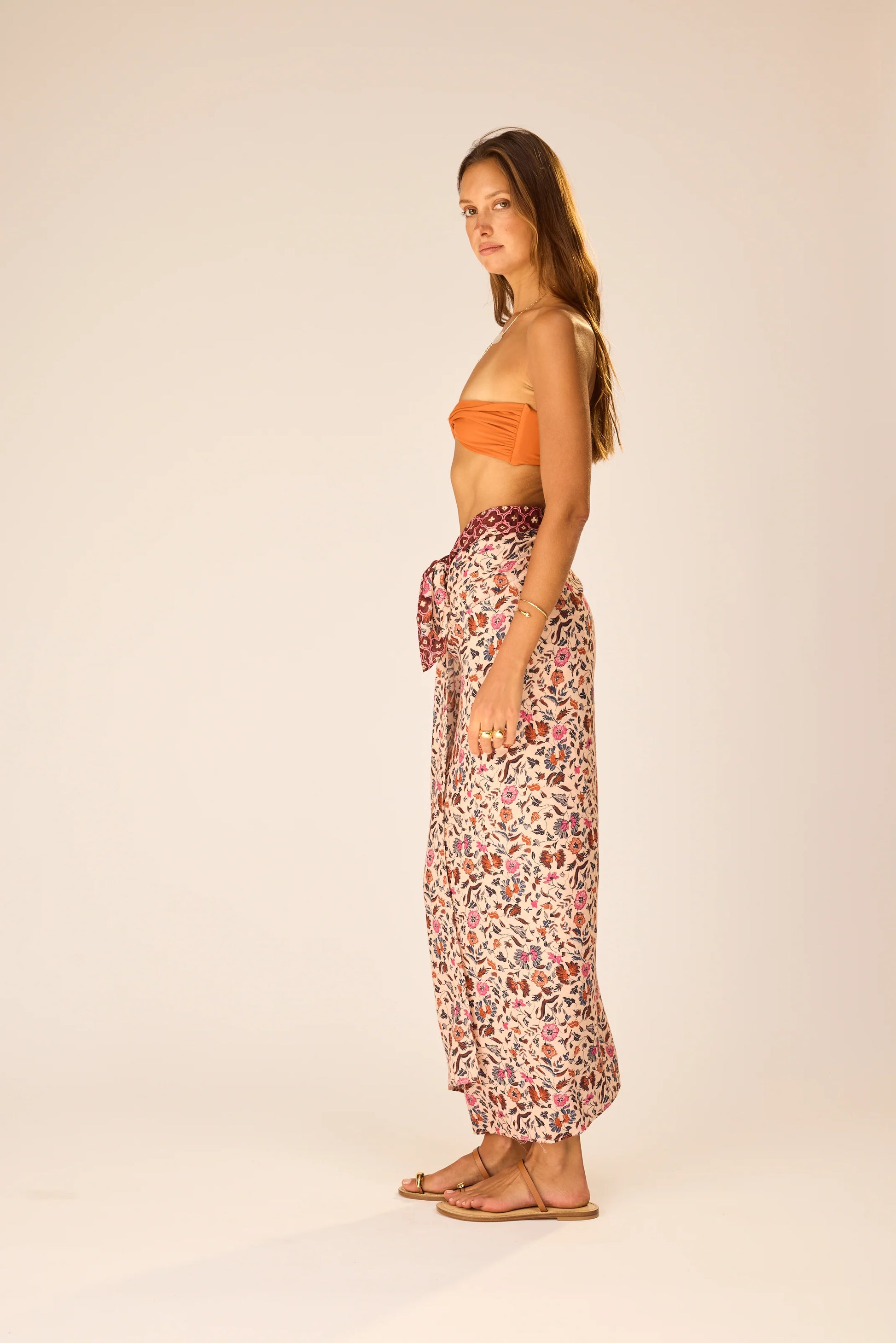 Pareo Wildflower Spice in neutral — back view | Belle Mar Swim
