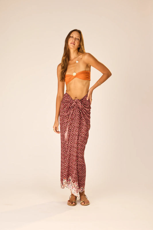 Natalie Martin Pareo Mosaic Spice in neutral — front view | Belle Mar Swim