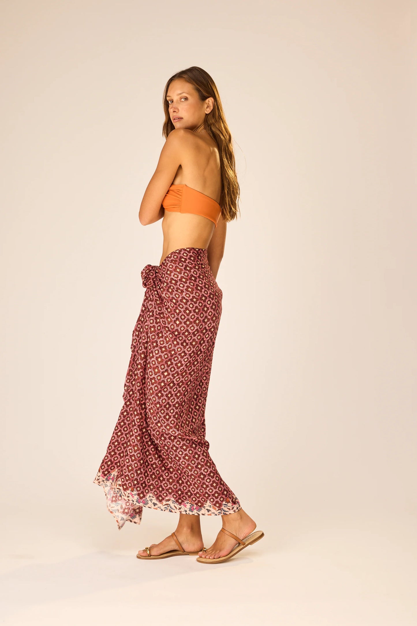 Pareo Mosaic Spice in neutral — back view | Belle Mar Swim
