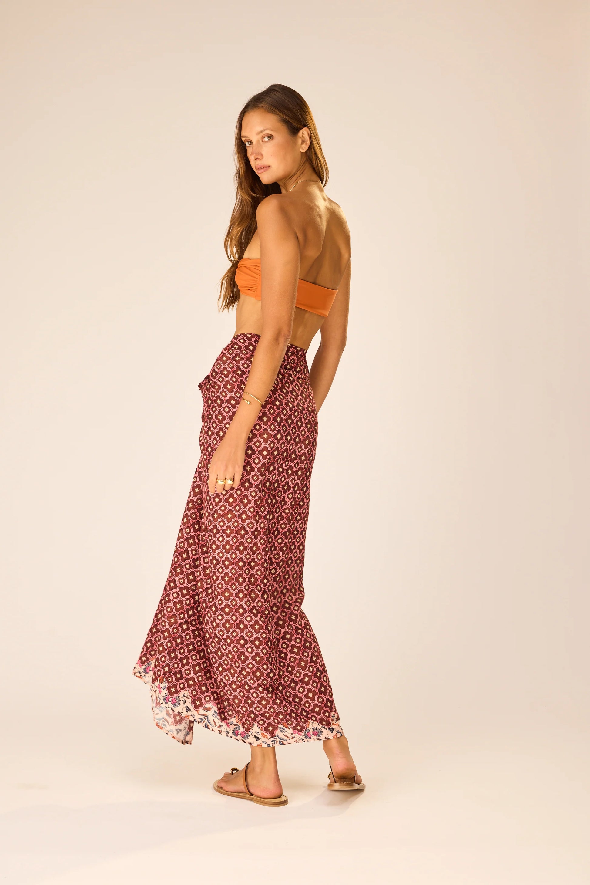 Pareo Mosaic Spice in neutral — close-up | Belle Mar Swim
