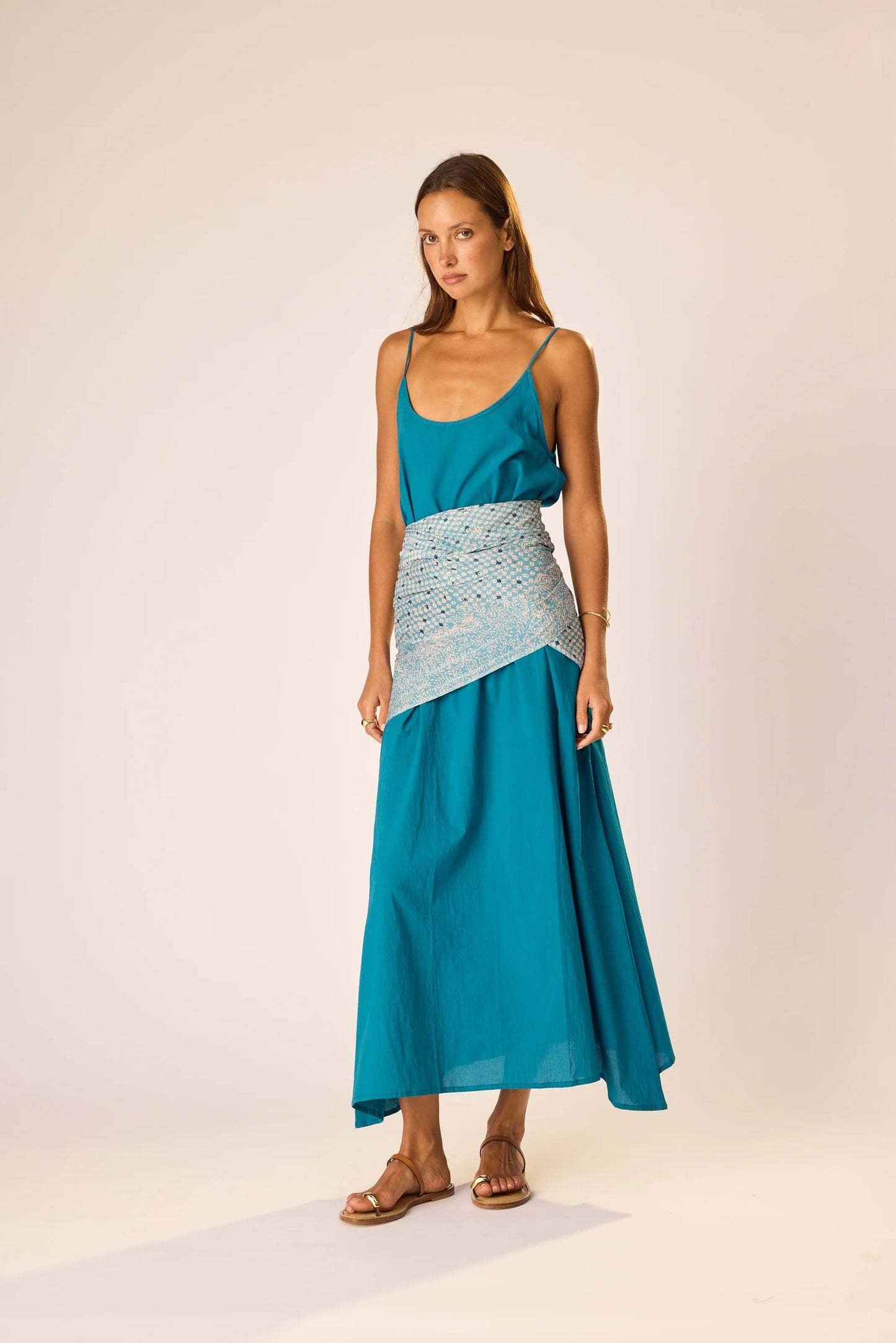 Large Square Scarf Delphi Sky in blue — styled view | Belle Mar Swim
