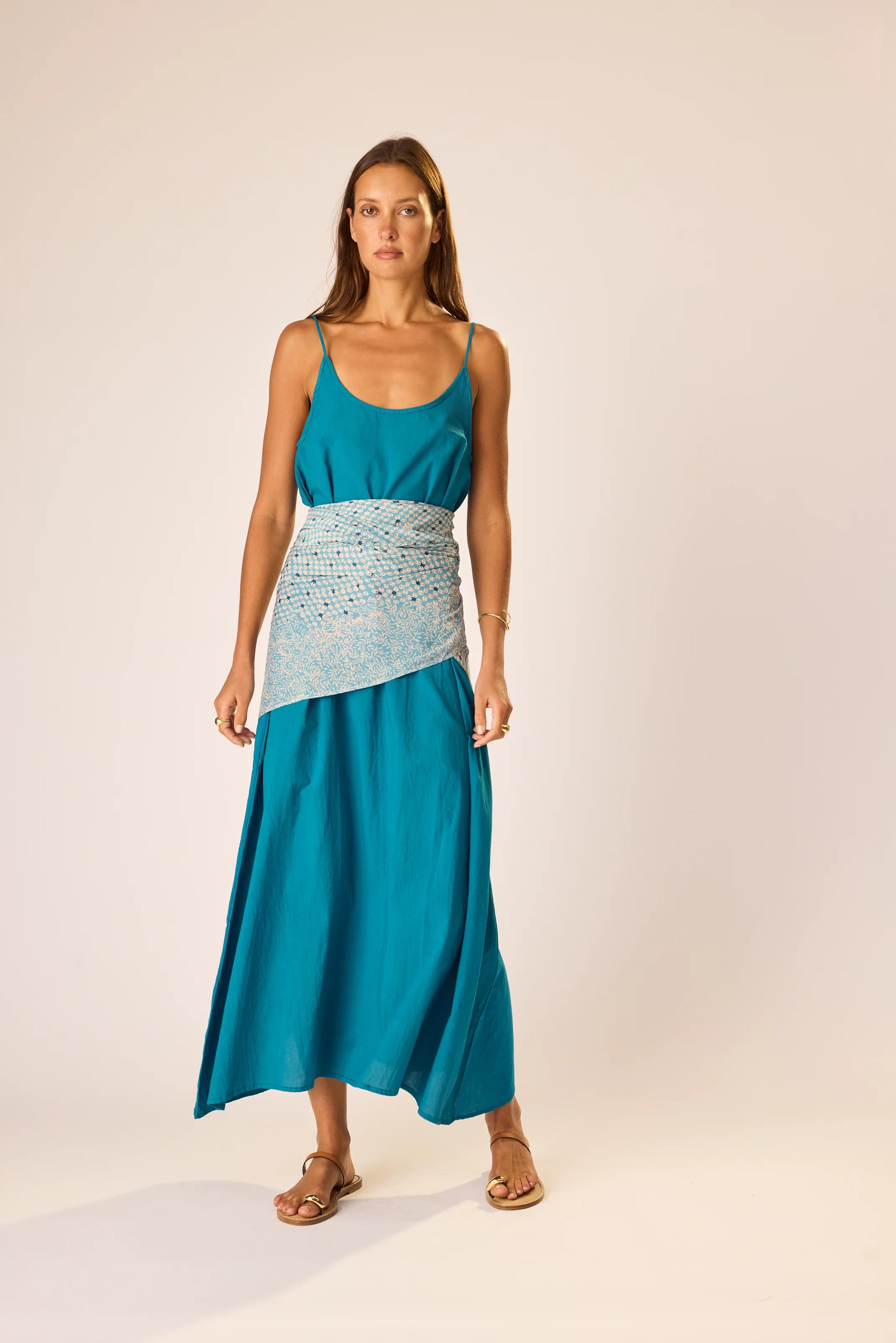 Natalie Martin Large Square Scarf Delphi Sky in blue — front view | Belle Mar Swim