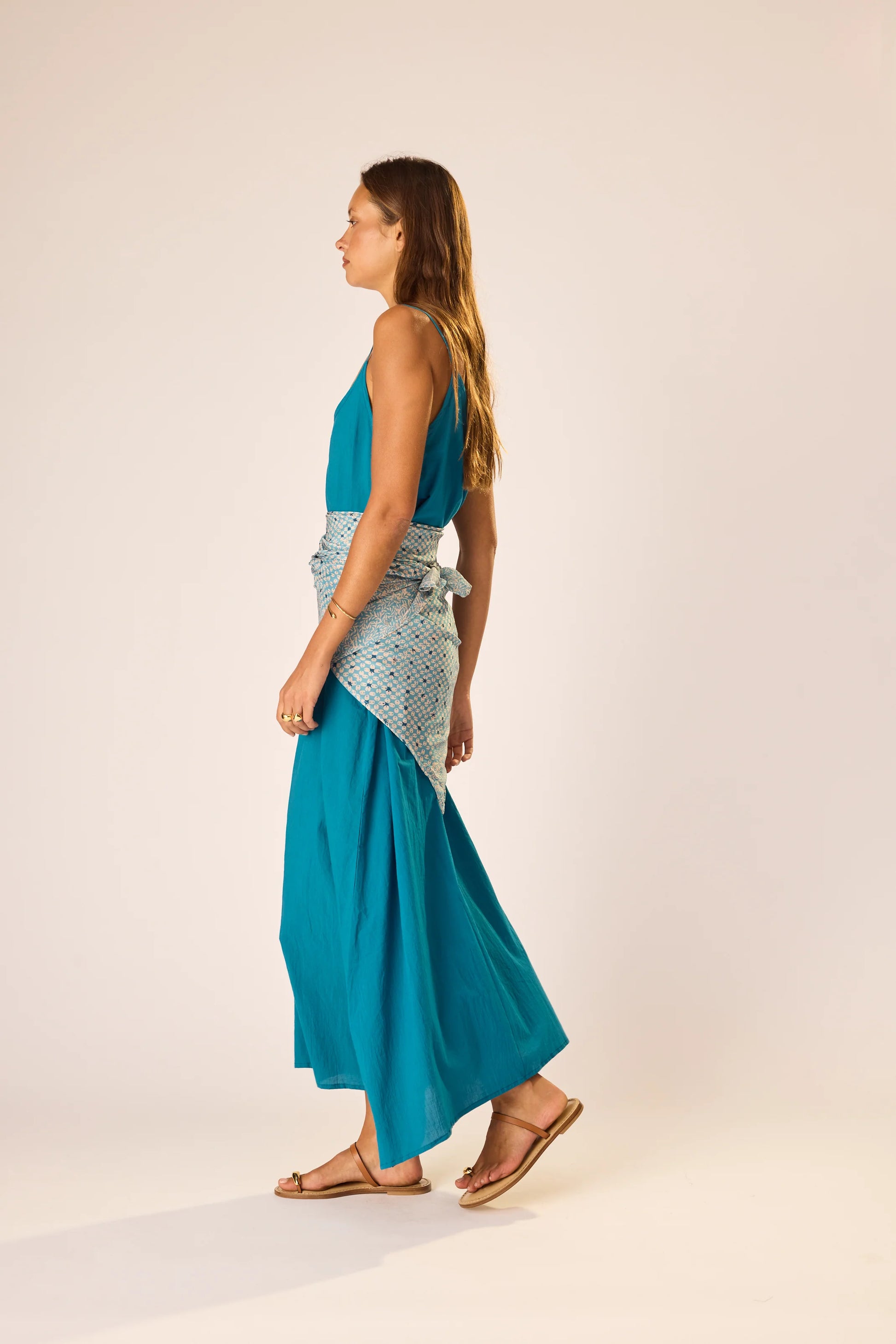 Large Square Scarf Delphi Sky in blue — back view | Belle Mar Swim