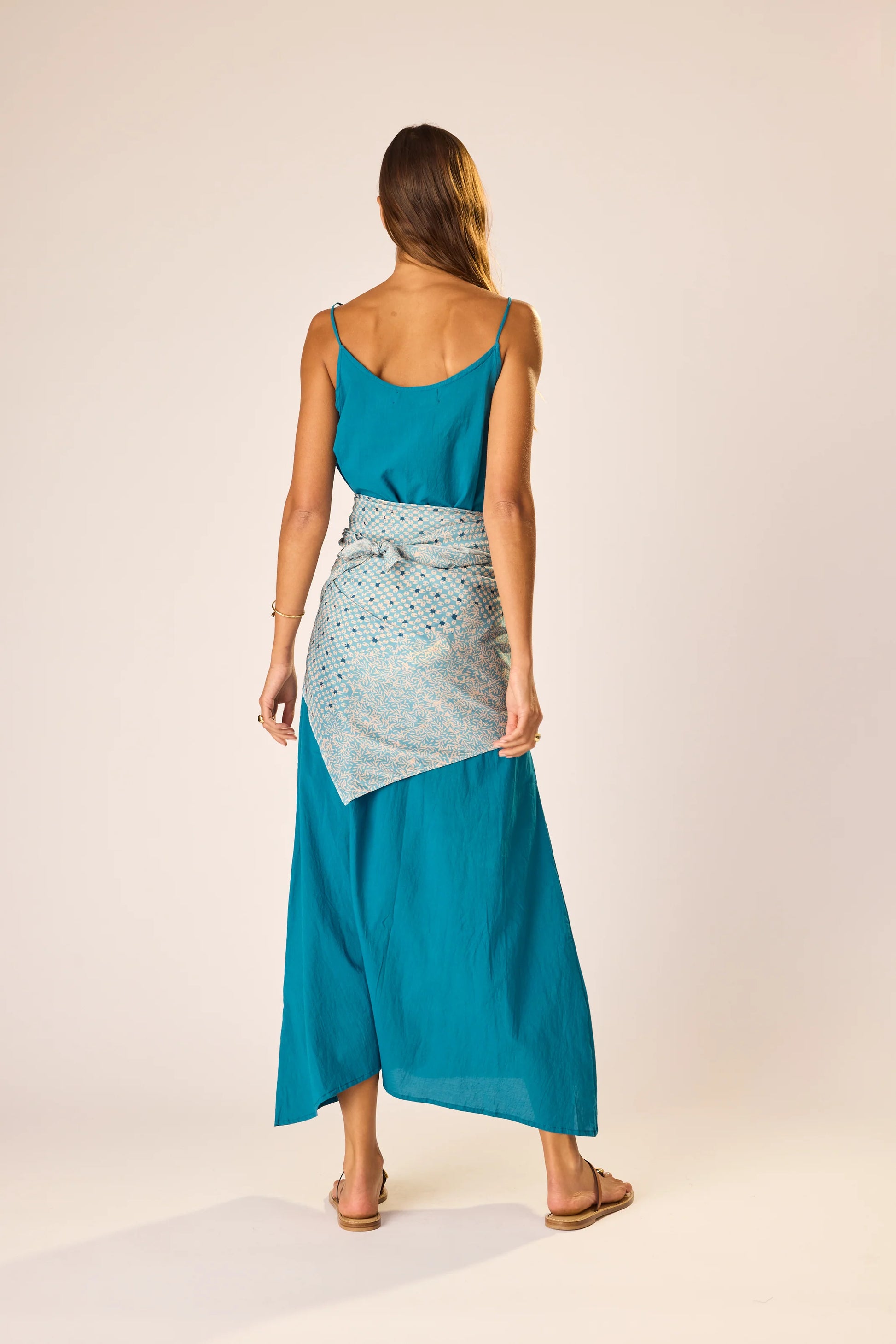 Large Square Scarf Delphi Sky in blue — detail view | Belle Mar Swim