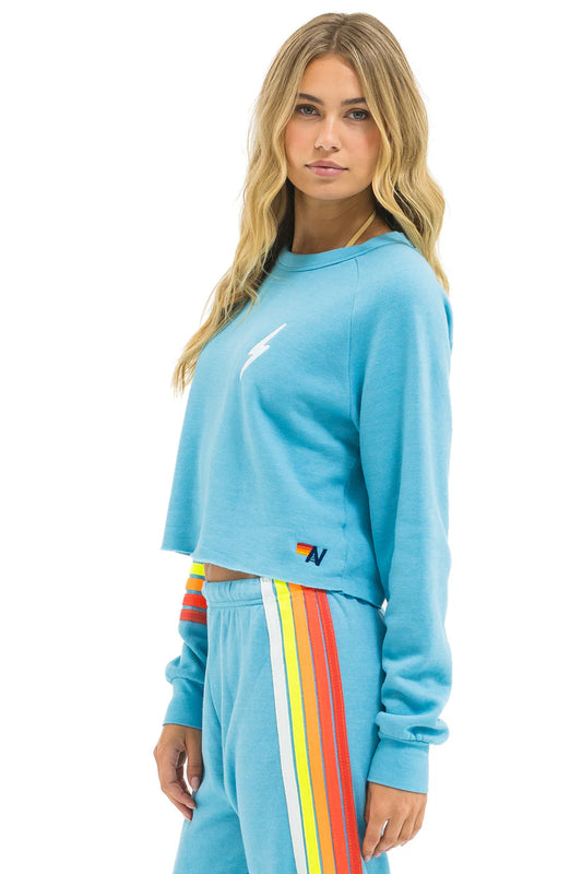 Bolt Rugby Stitch Cropped Crew Sweatshirt Aquamarine/White Neon