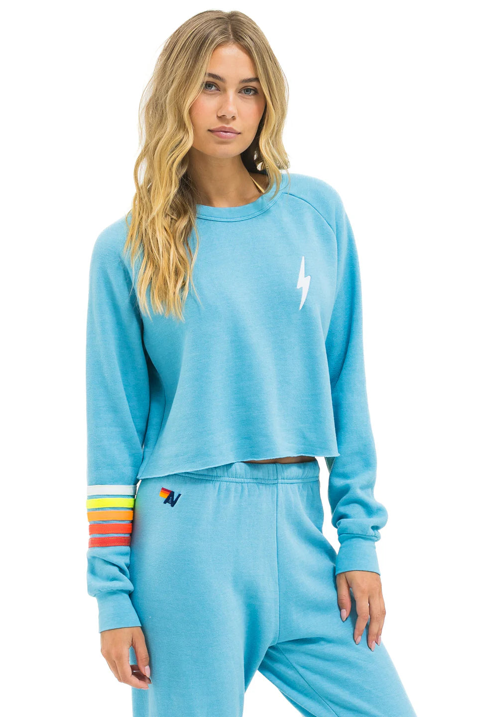 Bolt Rugby Stitch Cropped Crew Sweatshirt Aquamarine/White Neon