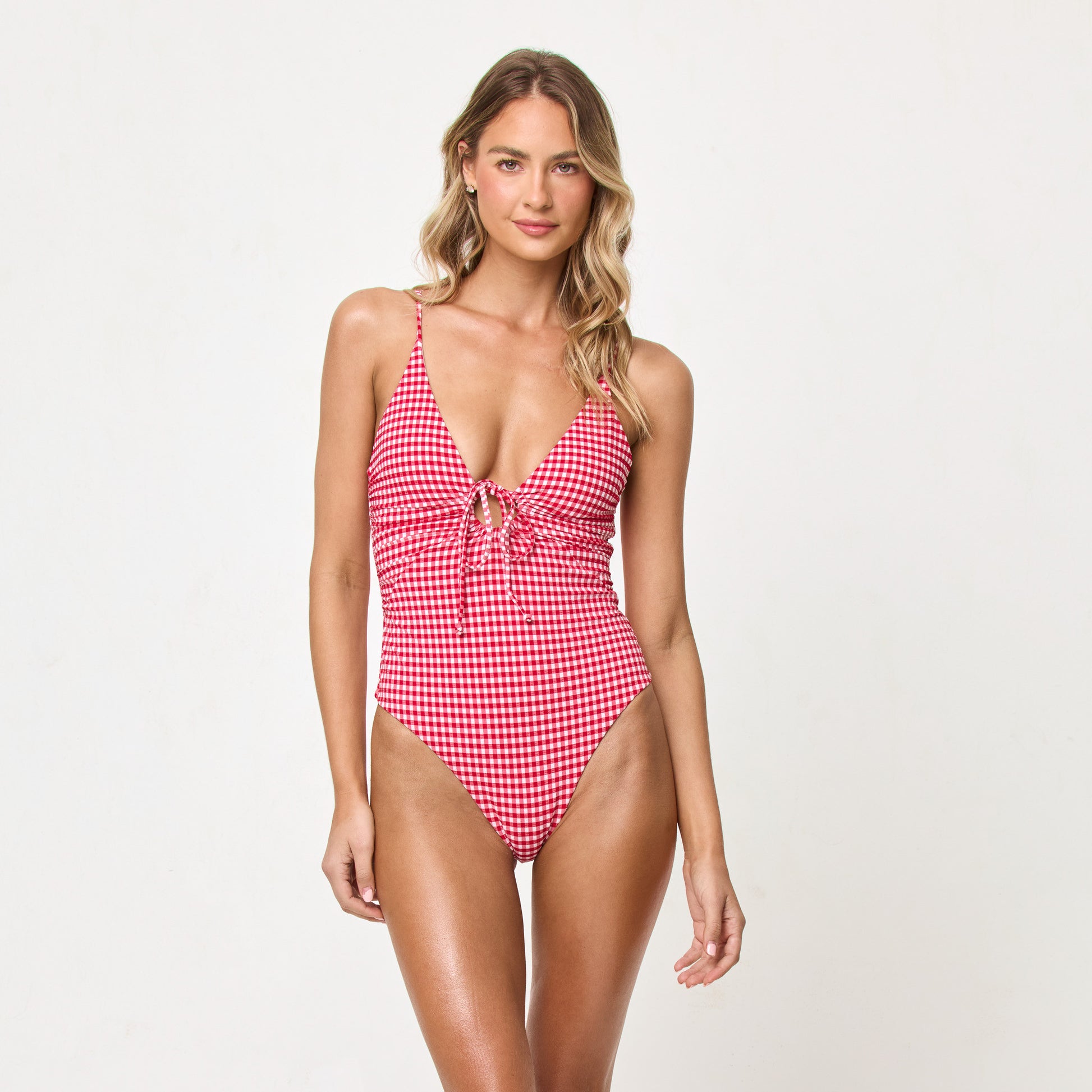 LSpace Piper One Piece Classic Lipstick Red in red — front view | Belle Mar Swim