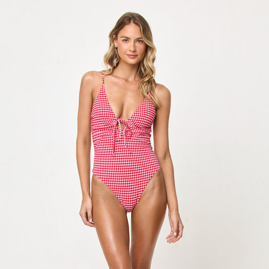 LSpace Piper One Piece Classic Lipstick Red in red — front view | Belle Mar Swim