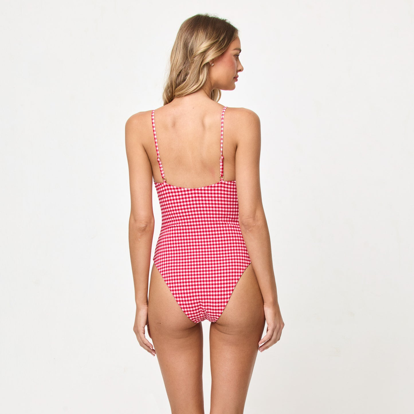 Piper One Piece Classic Lipstick Red in red — back view | Belle Mar Swim
