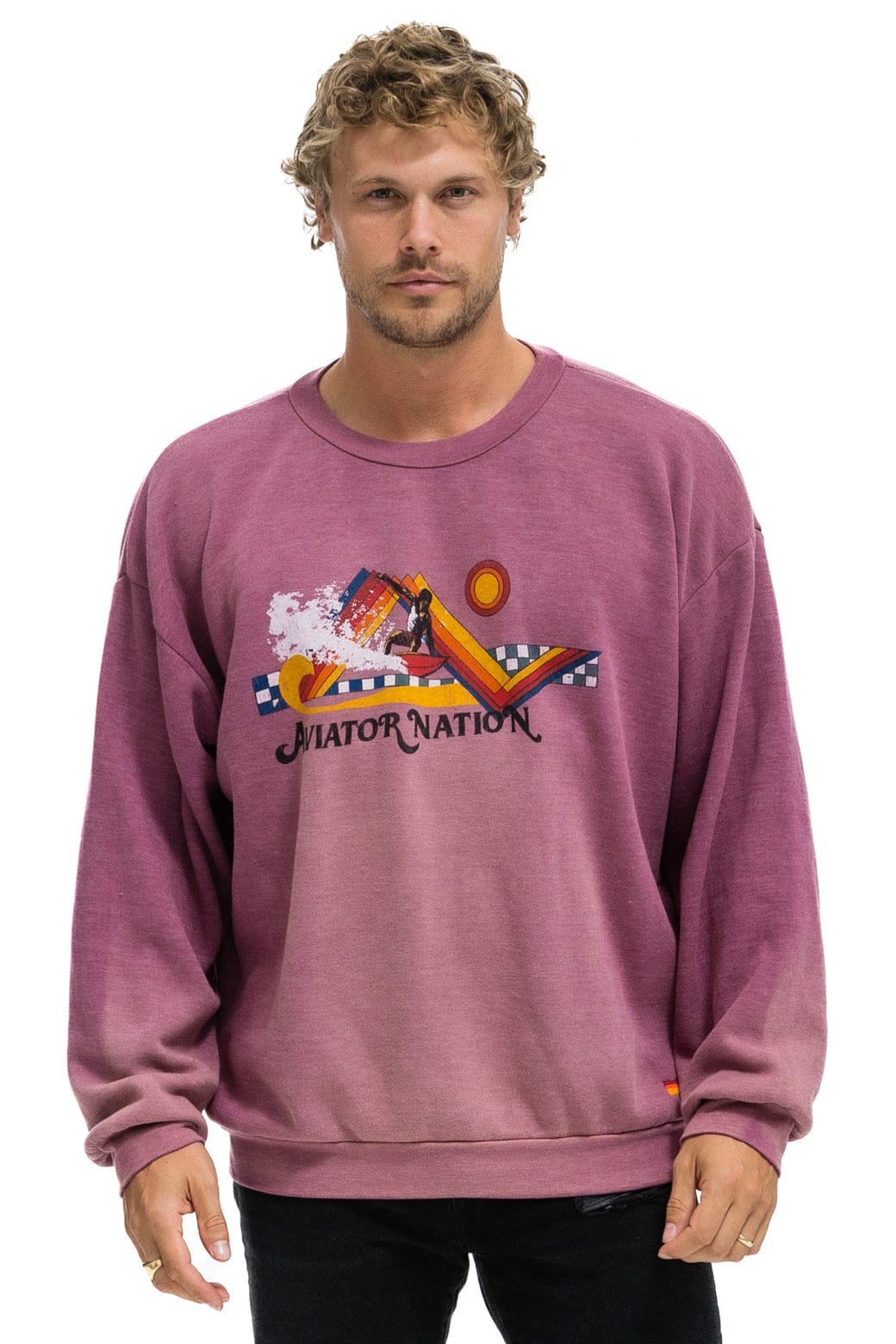 Surf Racer Relaxed Crew Faded Berry in purple — close-up | Belle Mar Swim