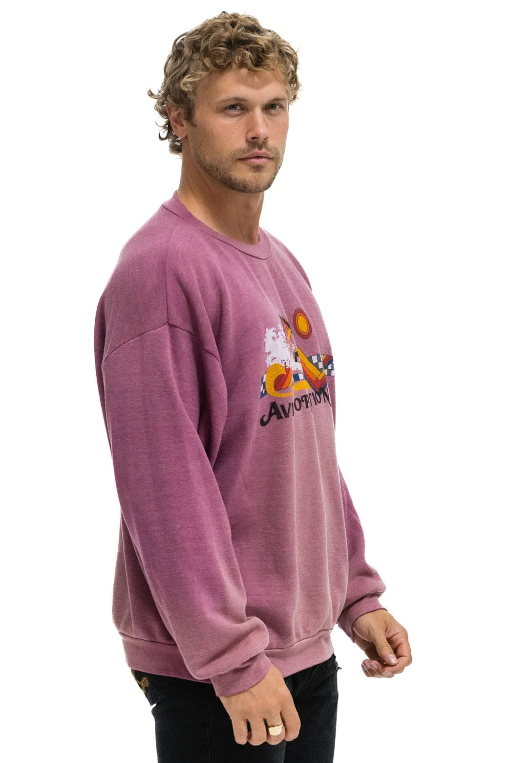 Surf Racer Relaxed Crew Faded Berry in purple — alternate view | Belle Mar Swim