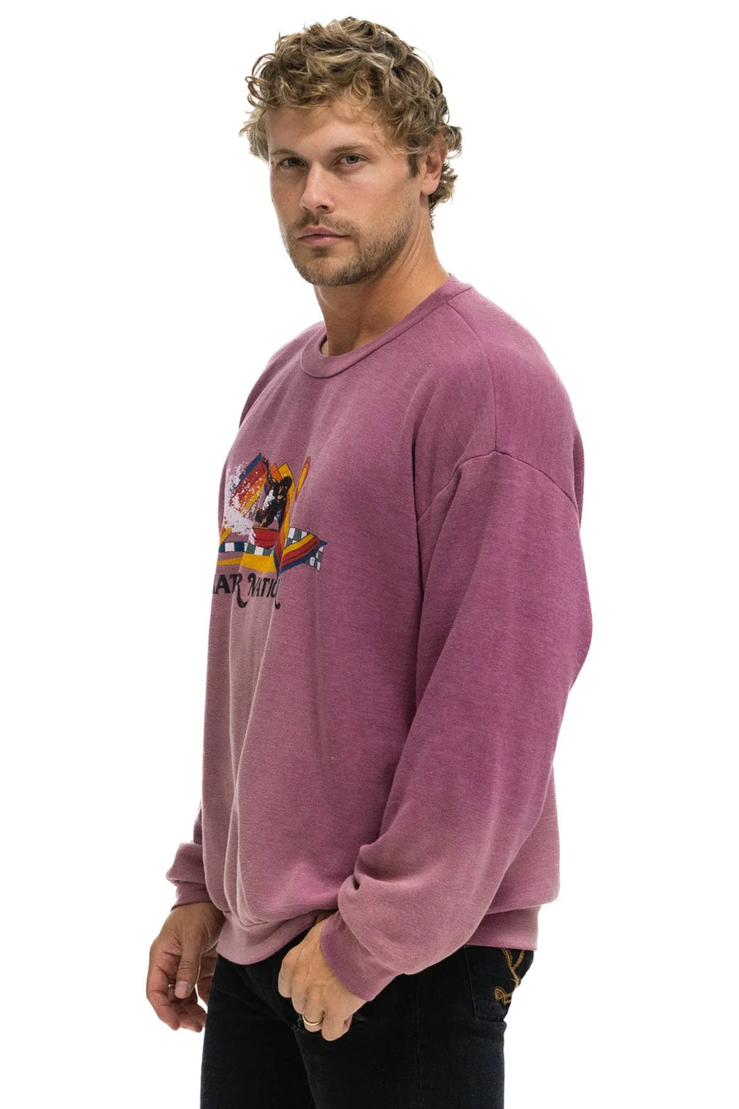 Surf Racer Relaxed Crew Faded Berry in purple — view 7 | Belle Mar Swim