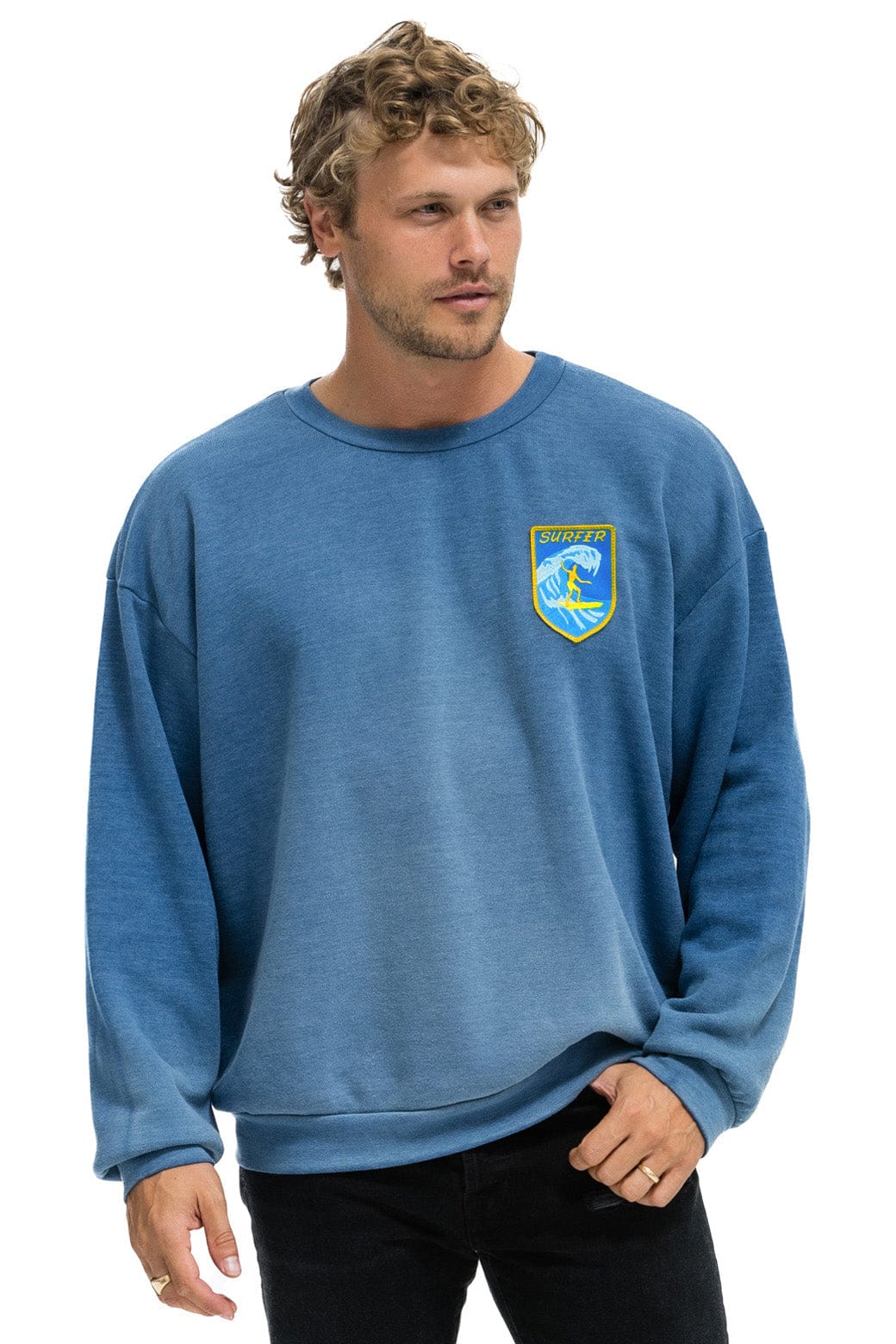 Surfer Wave Patch Crew Sweatshirt Faded Water back