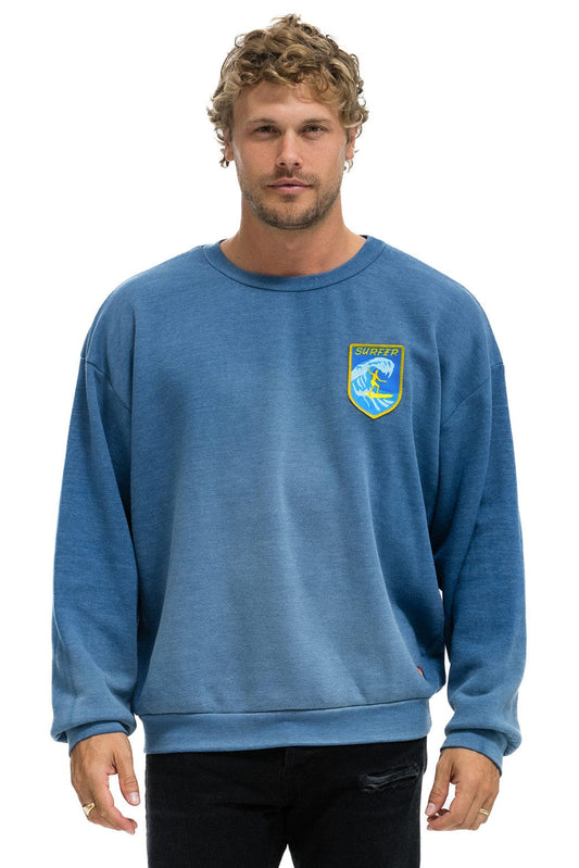 Surfer Wave Patch Crew Sweatshirt Faded Water model front