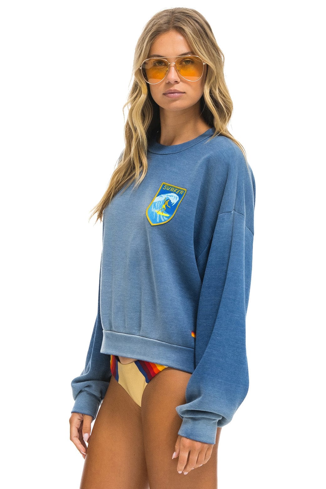 Surfer Wave Patch Crew Sweatshirt Faded Water side