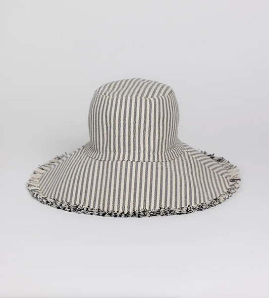 Hat Attack Canvas Packable Sun Hat Navy Stripe