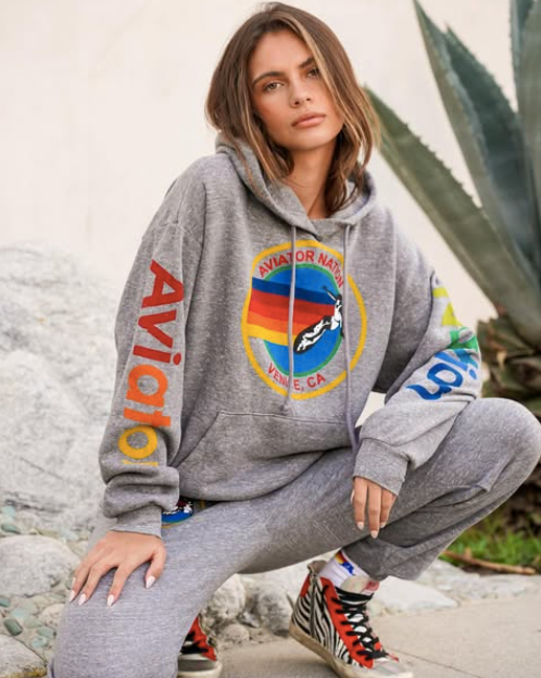 Aviator Nation Relaxed Pullover Hoodie Heather Grey
