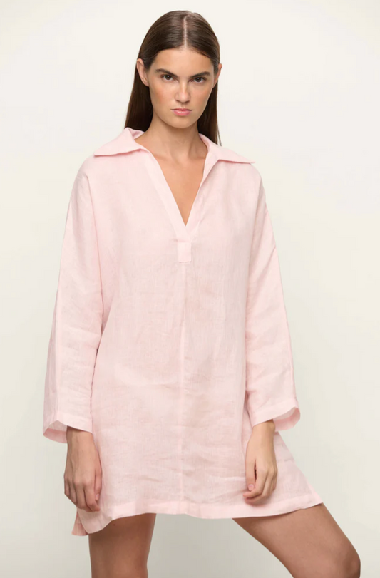 Mikoh Evie Collared Linen Kaftan in Foam