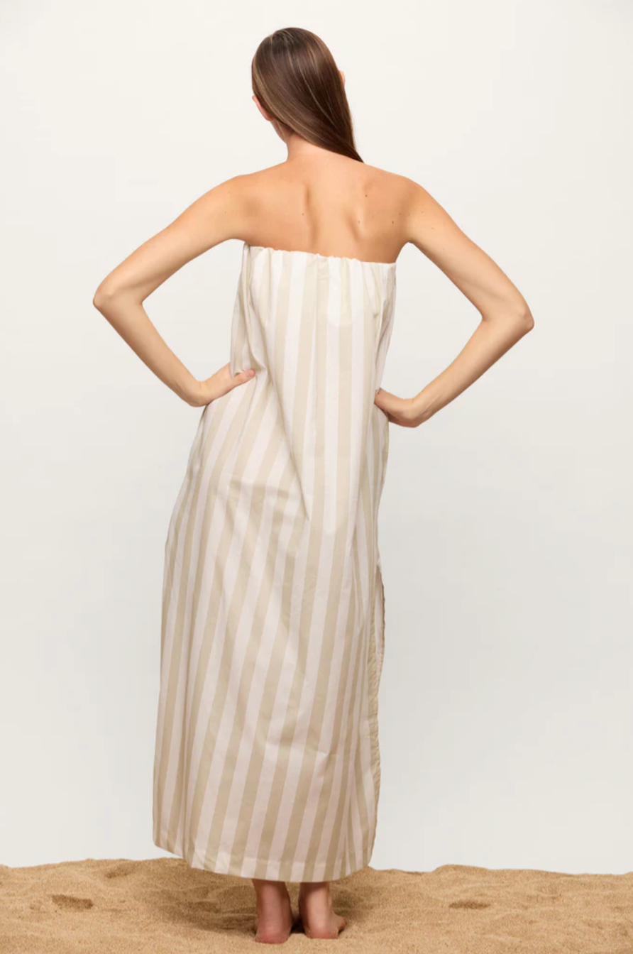 Mikoh Papio Strapless Maxi Dress with High Slit and Pockets in Parchment