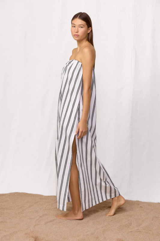 Mikoh Papio Strapless Maxi Dress with High Slit and Pockets in Current