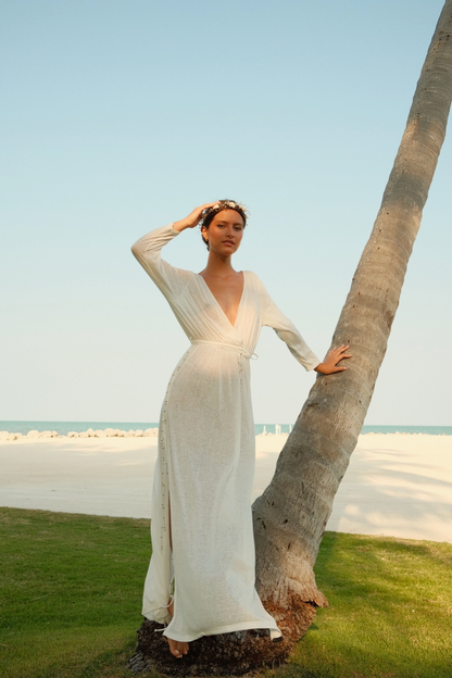 Beaded Pearl Santorini Dress White