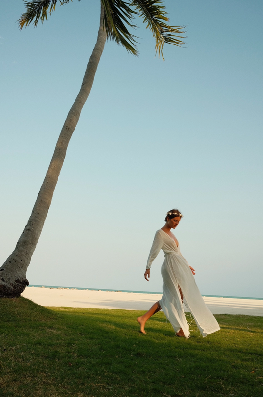 Beaded Pearl Santorini Dress White