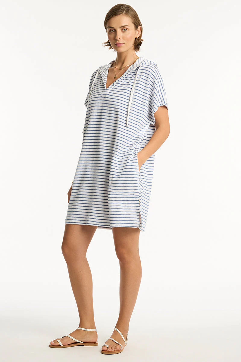 Sea Level Surf Poncho in Denim Stripe