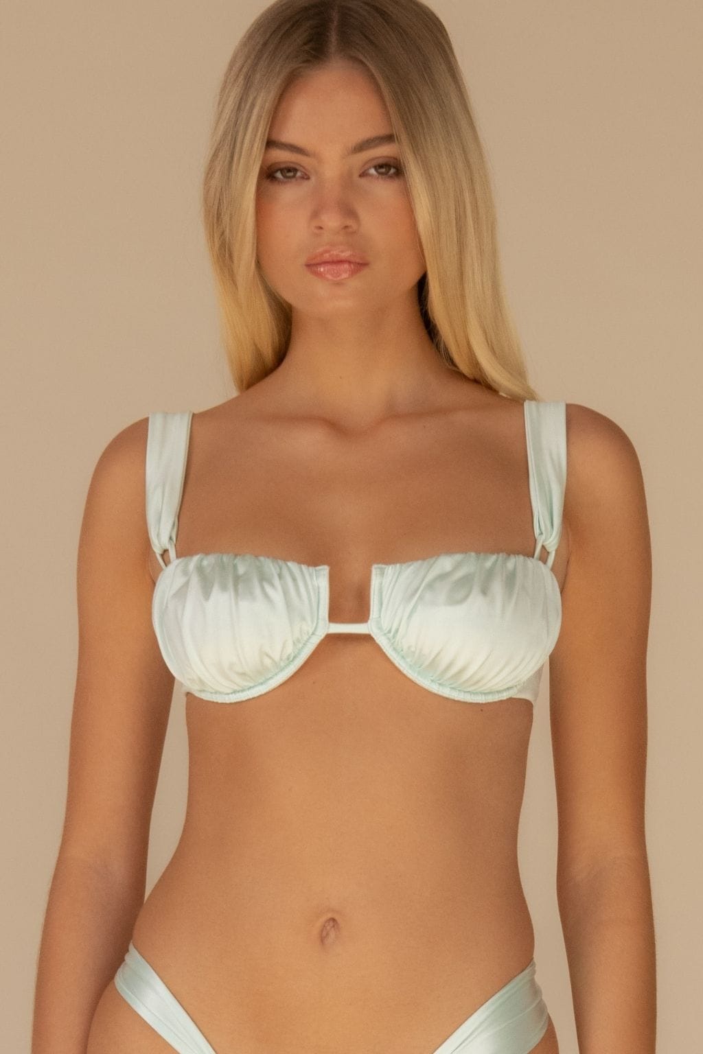 Seafoam Silkie Petal Variation Bikini Top — back view | Belle Mar Swim