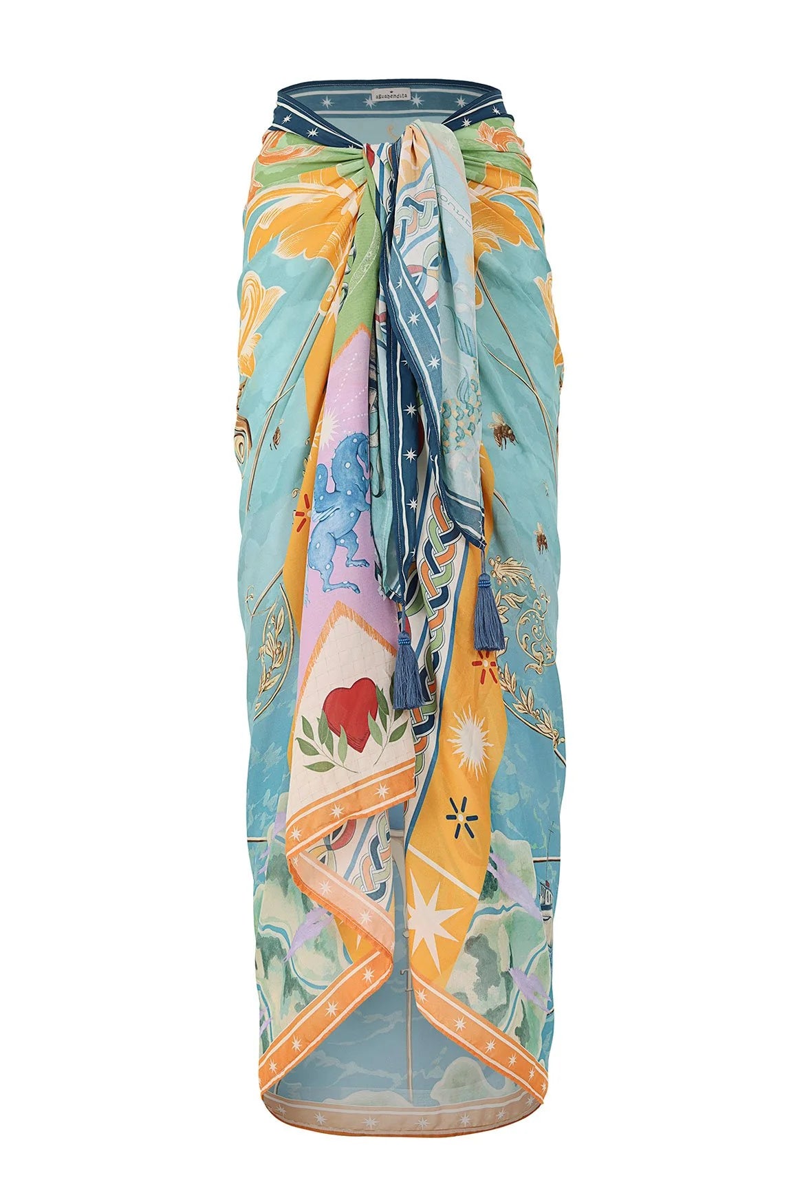 Agua Bendita Marine Pareo Solstice in blue — front view | Belle Mar Swim
