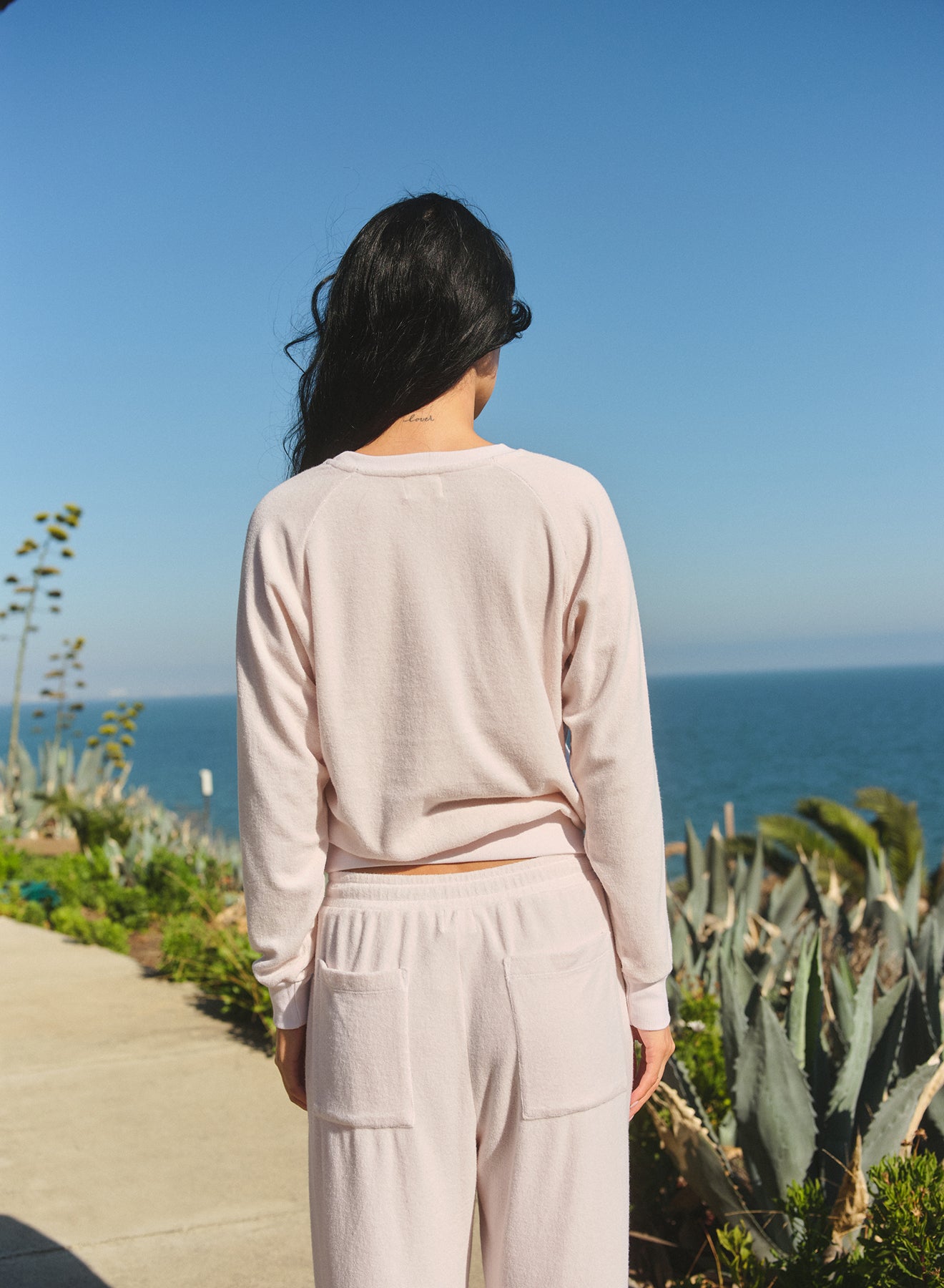 Raglan Sport Crew Sweatshirt Oyster — detail view | Belle Mar Swim