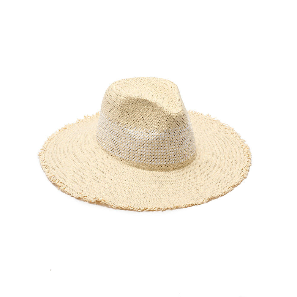 St Tropez woven Toyo fedora in ivory with fringe — Nikki Beach sun hat