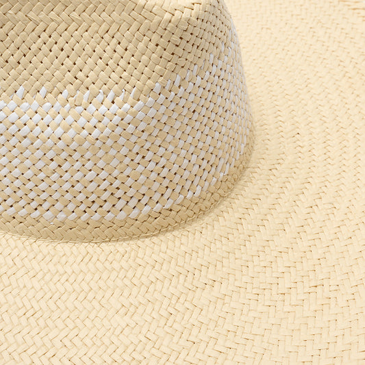 St Tropez woven Toyo fedora in ivory, side view — Nikki Beach