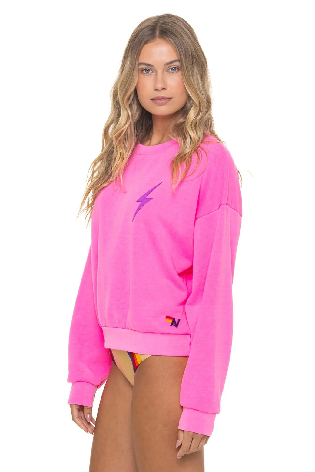 Bolt Stitch Relaxed Crew Sweatshirt Neon Pink/Neon Purple