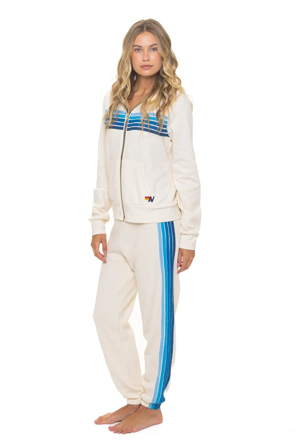 5 Stripe Hoodie Vintage White/Blue