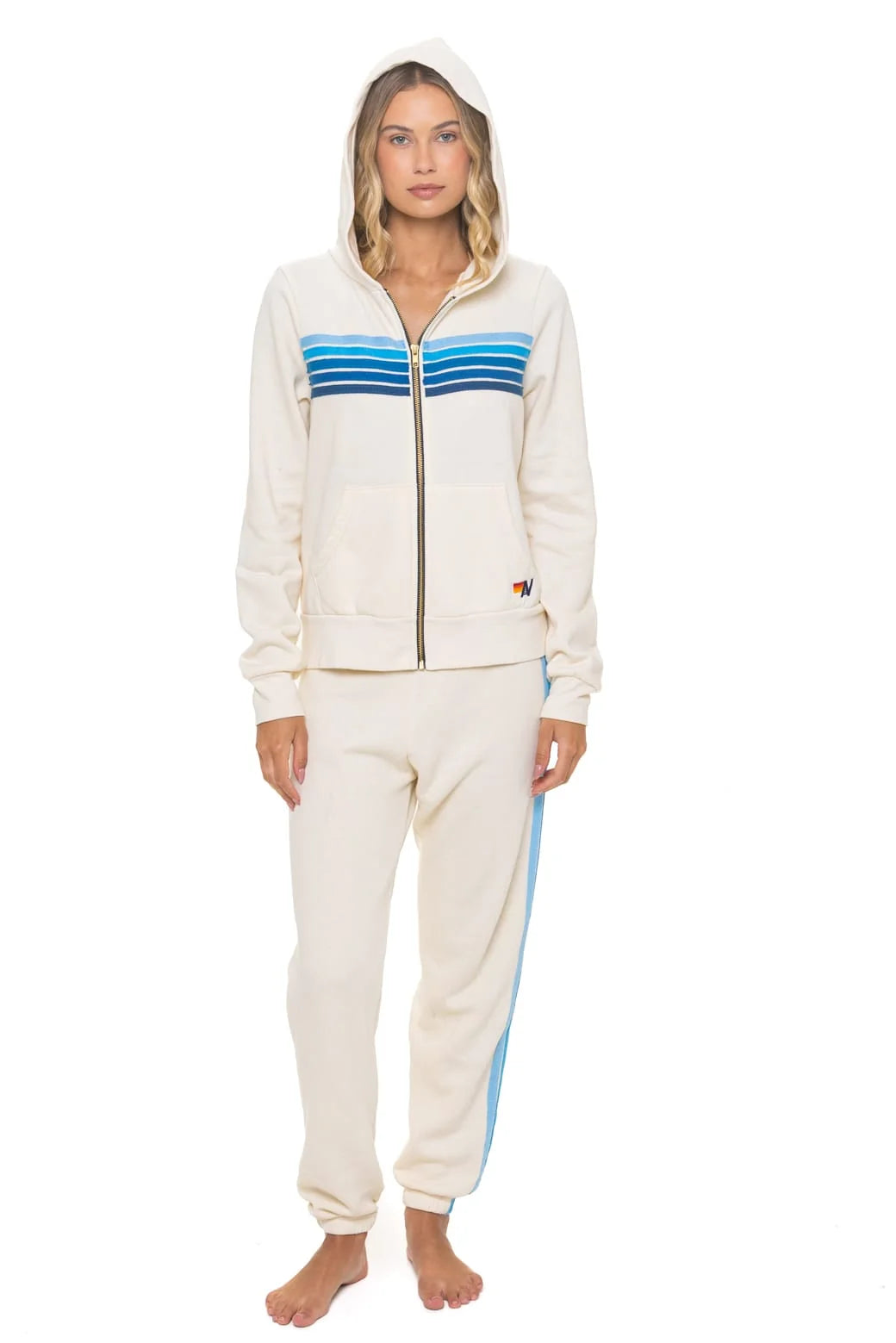 5 Stripe Hoodie Vintage White/Blue