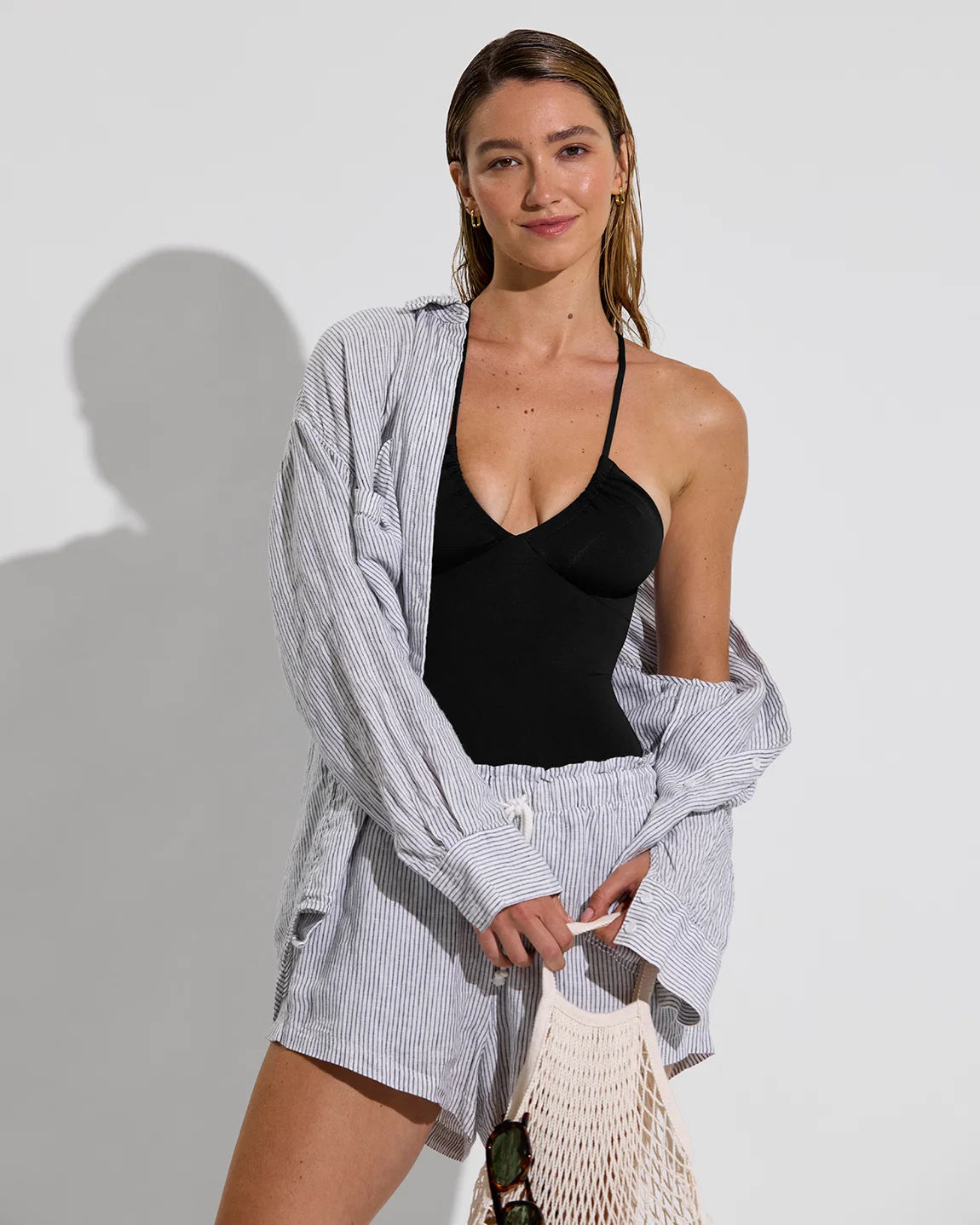 Left On Friday Getaway Button Down Coastal Stripe Varsity/Coconut, alternate view